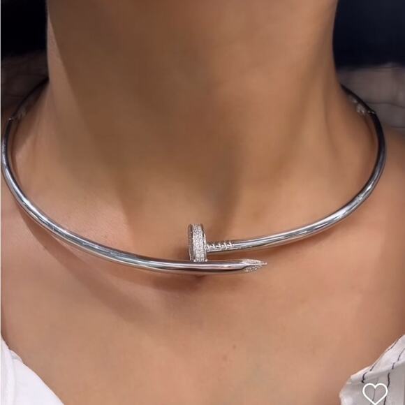 unbranded Jewelry - Silver Nail Zircon Choker Necklace Luxury Minimalist